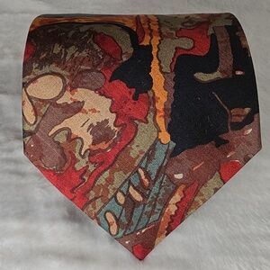 Meena Bazar Bold Abstract Silk Tie – Vintage Earth Tones Classic 60"